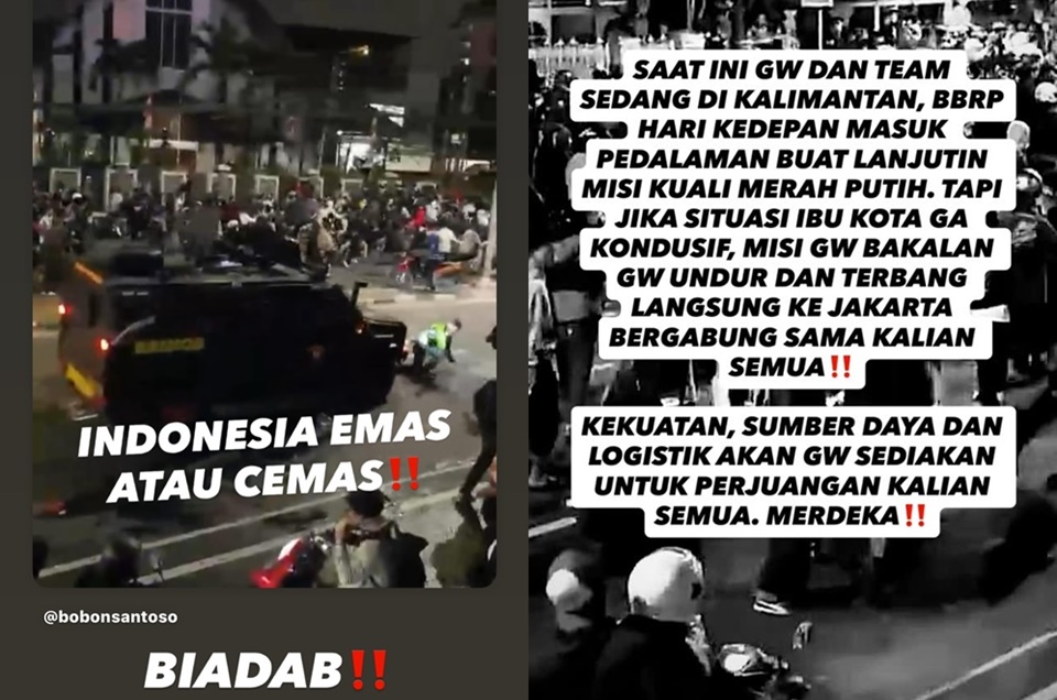 Bobon Santoso Janji Bantu Demo Selanjutnya Imbas Tragedi Ojol Tewas [Instagram]